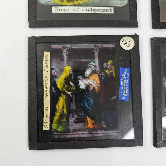 Antique Magic Lantern Slides Religious Biblical Set Reeve Vancouver Glass 8pcs - Picture 2 of 16